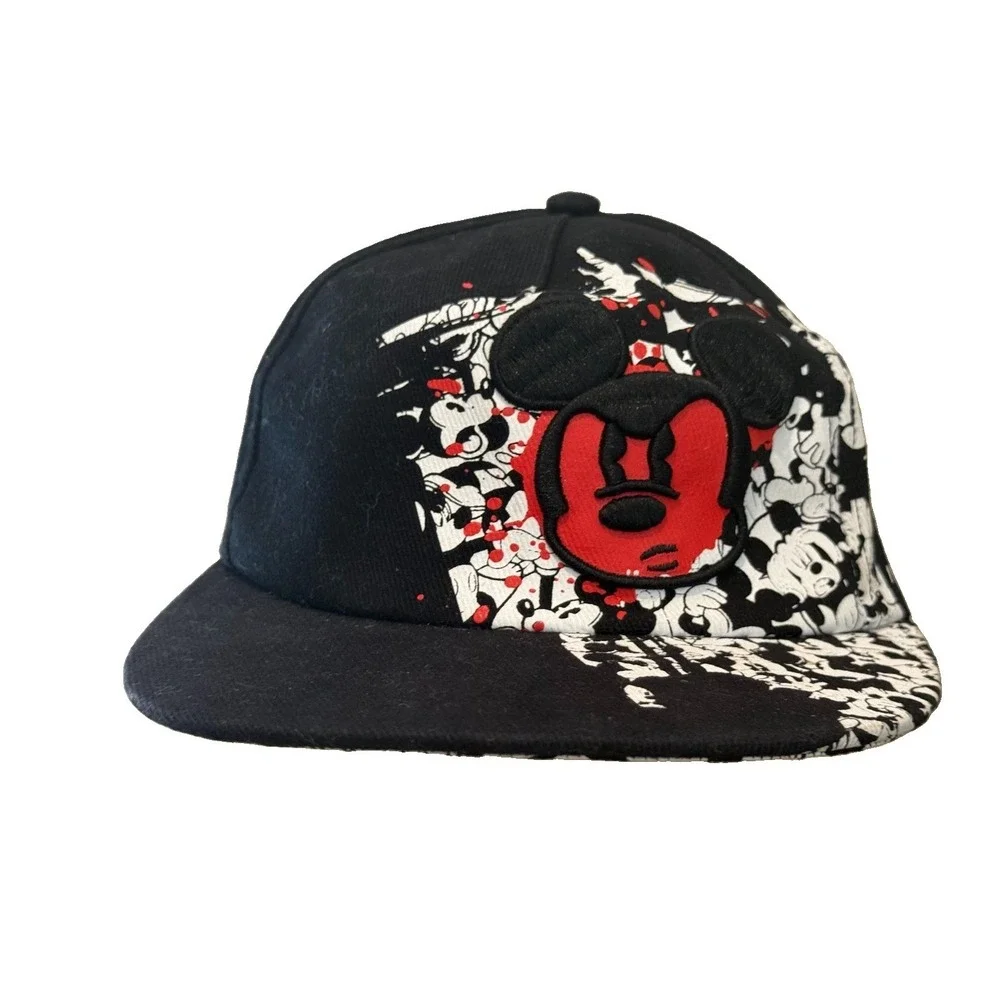 Disney Parks Mickey Mouse All Over Print Black Red Closed Back Hat Youth Size